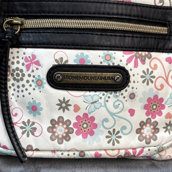 Stone Mountain Floral Faux Leather Crossbody Bag Purse Pink White Black Boho Y2k - Picture 2 of 16